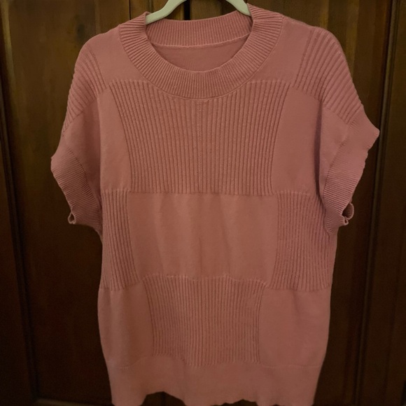 Pink Ribbed Short Sleeve Sweater - Picture 3 of 3